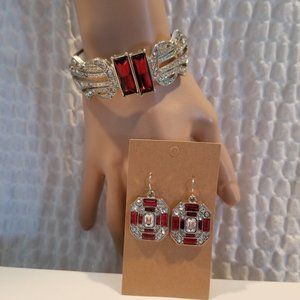 Vintage  Art deco set Wire Earrings maltese cross design and a clasp bracelet